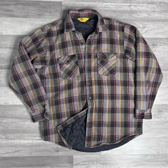 Vintage Flannel Shacket Shirt Jacket Quilted Lined Plaid Workwear Grunge - Picture 1 of 6